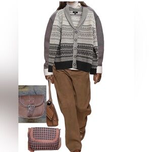 Mossimo Fairisle Sweater Cardigan Grandpa Gray Women's Sz L NWOT